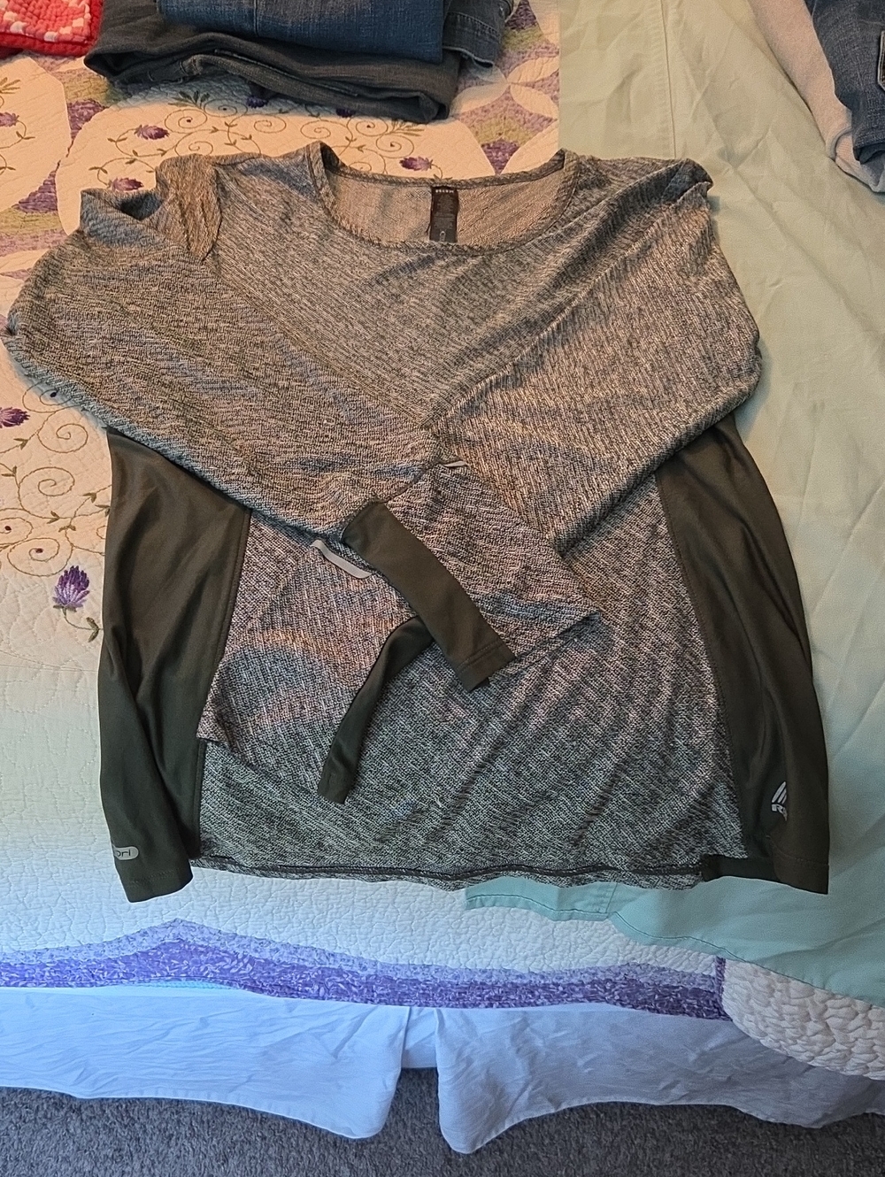 RBX Heather Gray and Olive Green Long-Sleeve Athletic Top